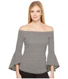 Karen Kane Diamond Jacquard Bell Sleeve Top (black/white) Women's Clothing