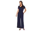 Tahari By Asl Petite Short Sleeve Crepe Jumpsuit With Asymmetrical Neck And Side Tie (navy) Women's Jumpsuit & Rompers One Piece
