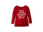 The Original Retro Brand Kids 3/4 Vintage Cotton Hellos Of The World Pullover (big Kids) (dark Red) Girl's T Shirt