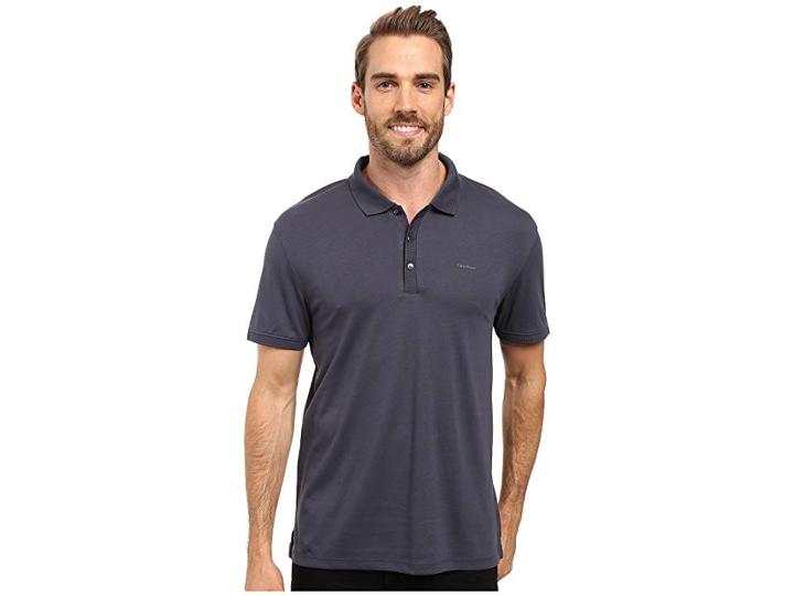 Calvin Klein Liquid Cotton Solid Short Sleeve Polo (india Ink) Men's Short Sleeve Knit