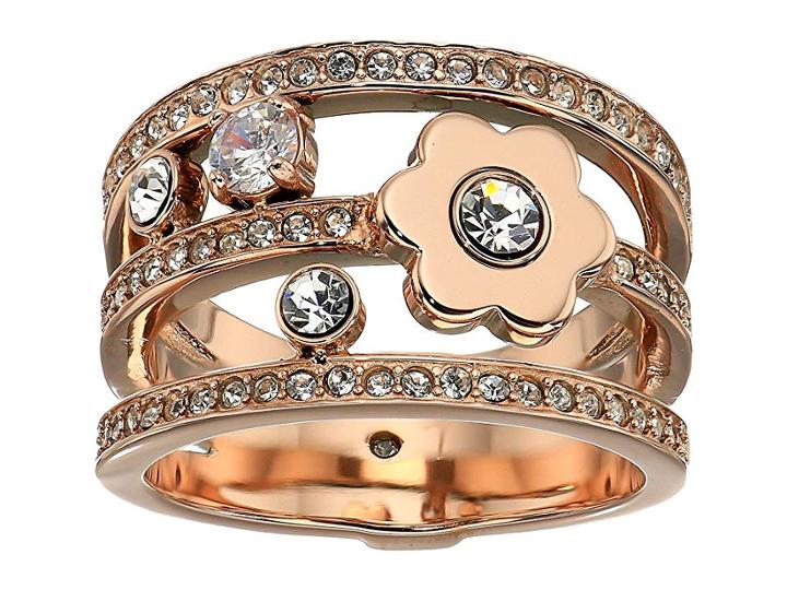 Michael Kors In Full Bloom Floral And Crystal Accent Stacked Ring (rose Gold) Ring