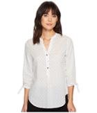 Ivanka Trump Polka Dot Button Up Shiritng W/ Tied Sleeves And Open Hem (white/blue) Women's Blouse