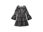 Us Angels 3/4 Bell Sleeve Lace Techno Mesh Dress (big Kids) (black) Girl's Dress