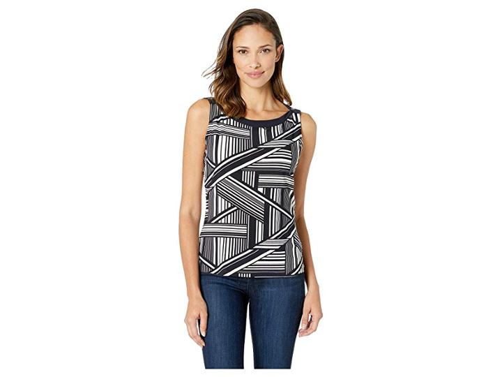 Tommy Hilfiger Geo Print Knit Top (midnight/ivory) Women's Clothing