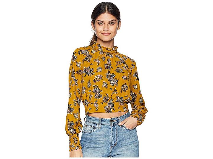 Moon River Floral Long Sleeve Top (golden Rod) Women's Clothing