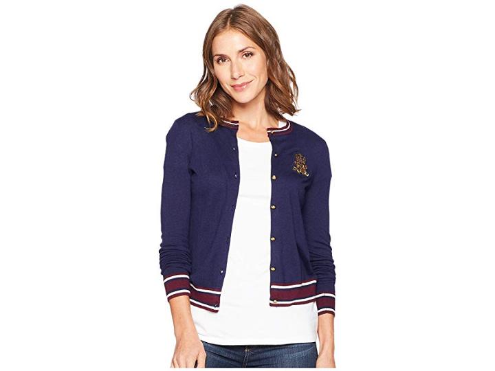 Lauren Ralph Lauren Bullion-patch Cotton Cardigan (navy/multi) Women's Sweater