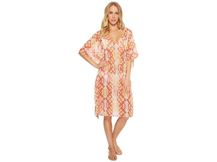 Echo Design Cabana Lattice Double-v Cover-up (coral) Women's Swimwear