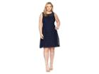 Lauren Ralph Lauren Plus Size 148h Embroidered Mondriana Sleeveless Day Dress (navy/wheat) Women's Dress