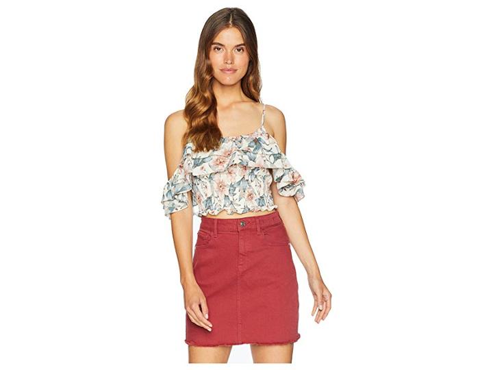 J.o.a. Cold Shoulder Ruffled Crop Top (tropical Peach) Women's Clothing