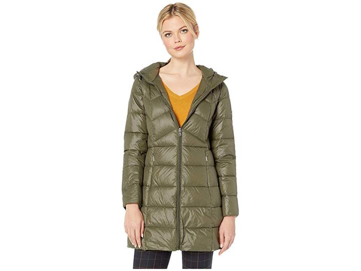 Lauren Ralph Lauren Combo Quilted 3/4 Soft Down Jacket W/ Hood (soft Loden) Women's Coat