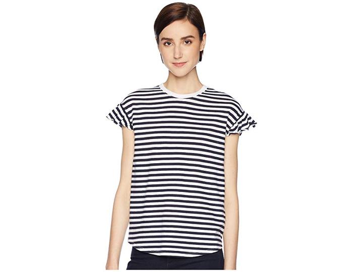 Kate Spade New York Stripe Ruffle Tee (rich Navy/fresh White) Women's T Shirt