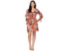 Adrianna Papell Floral Print Metallic Stripe Chiffon Ruffle Sleeve Dress (burgundy Multi) Women's Dress