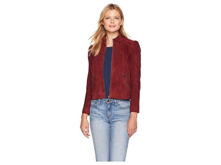 Lucky Brand Suede Puff Sleeve Jacket (cranberry) Women's Coat