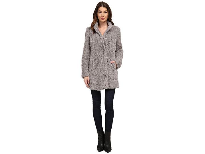 Kenneth Cole New York Faux Fur Teddy Coat (pale Grey) Women's Coat