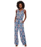 Tahari By Asl Geo-print Blouson Jumpsuit (navy/denim/coral) Women's Jumpsuit & Rompers One Piece