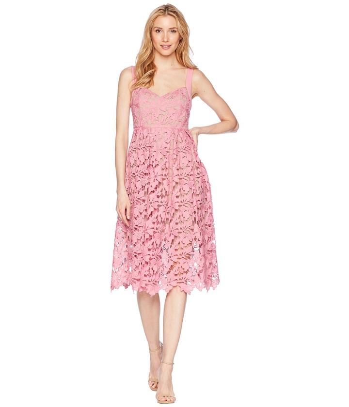 Donna Morgan Lace Midi Dress With Sweetheart Neckline (pink Sherbet) Women's Dress