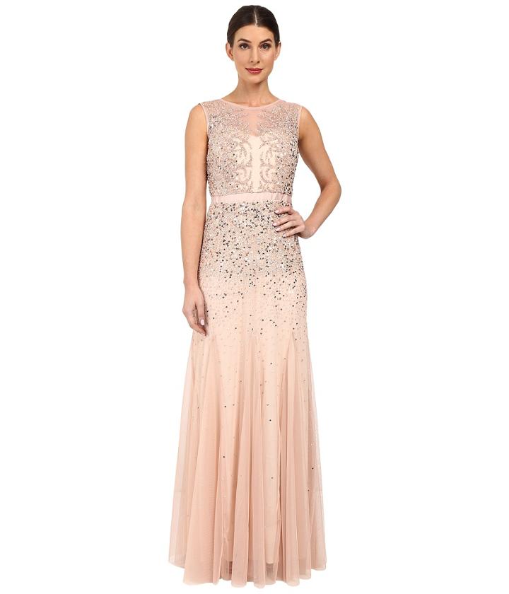 Adrianna Papell Beaded Illusion Gown (prom) (blush) Women's Dress