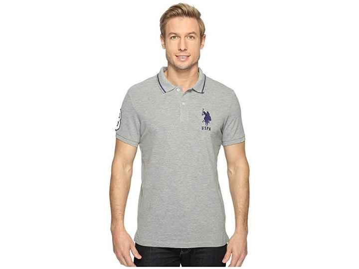 U.s. Polo Assn. Slim Fit Short Sleeve Pique Polo Shirt (heather Grey) Men's T Shirt