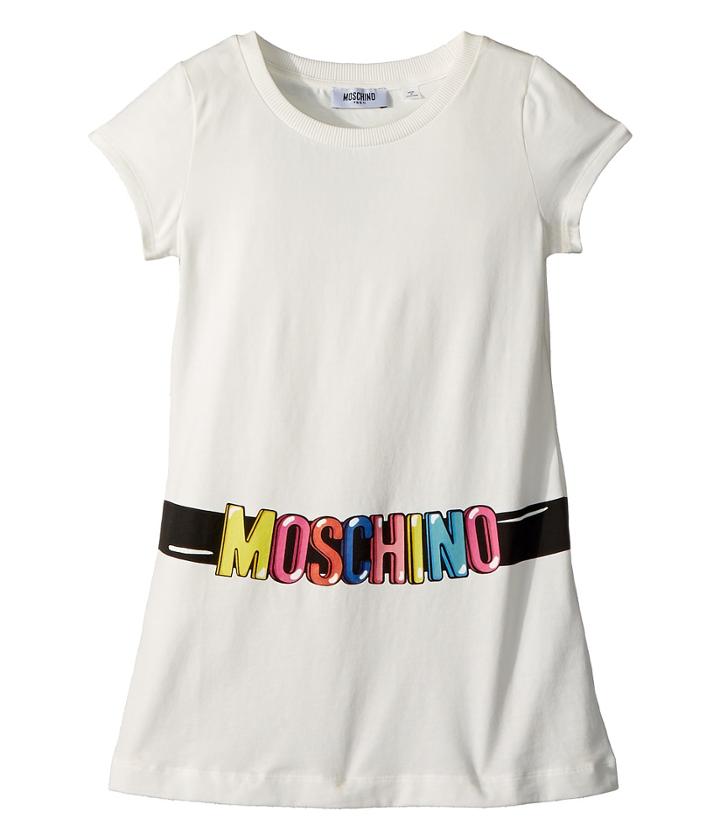 Moschino Kids Short Sleeve Tunic W/ Logo Belt Graphic (big Kids) (cloud) Girl's Blouse