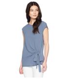 Vince Camuto Specialty Size Petite Sleeveless Mix Media Tie Front Blouse (china Blue) Women's Blouse