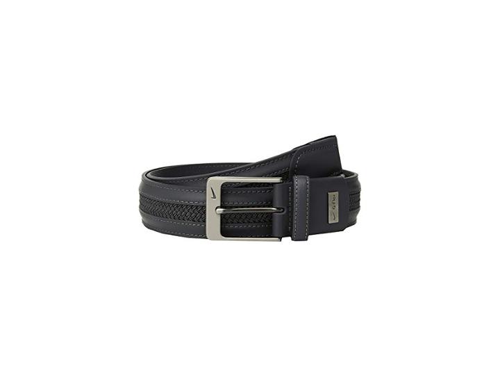 Nike Leather/woven G-flex (dark Grey) Men's Belts