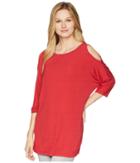 Michael Stars Lycra Jersey 3/4 Sleeve Cold Shoulder Tunic (hacienda) Women's Long Sleeve Pullover