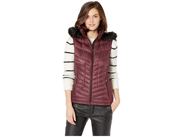 Michael Michael Kors Zip Front Knit And Down Vest A820141g (plum) Women's Vest