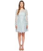 Ml Monique Lhuillier Long Sleeve Lace Tie Waist Dress (sky Blue) Women's Dress