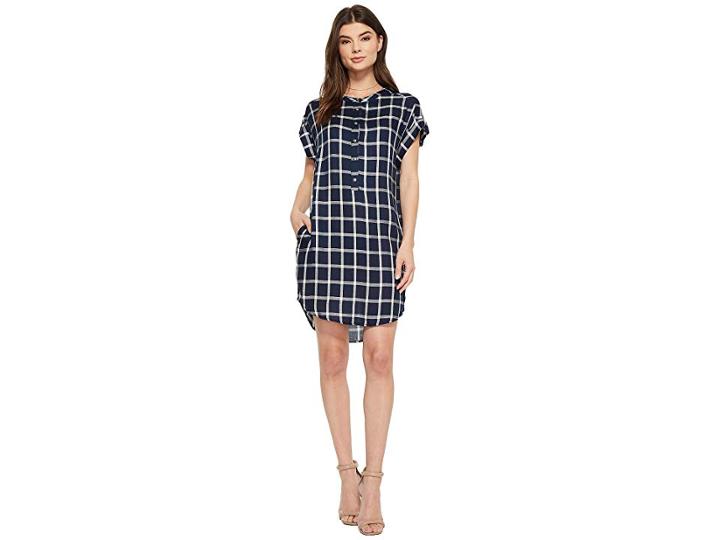 American Rose Naya Short Sleeve Plaid Dress (navy/white) Women's Dress