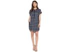 American Rose Naya Short Sleeve Plaid Dress (navy/white) Women's Dress