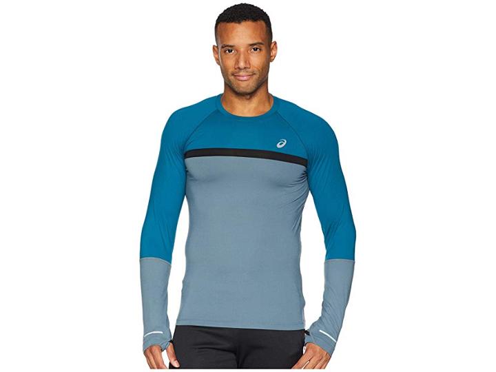 Asics Thermopolis Plus Long Sleeve (ironclad Heather/deep Aqua) Men's Long Sleeve Pullover