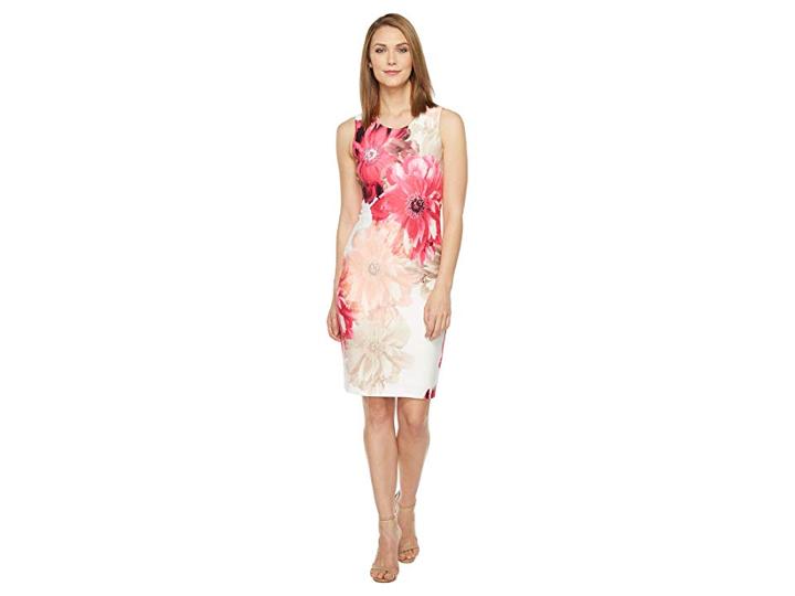Calvin Klein Printed Sheath Dress (rose Multi) Women's Dress