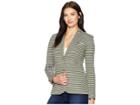 Lauren Ralph Lauren Striped Pique Blazer (admiral Green/mascarpone Cream) Women's Jacket