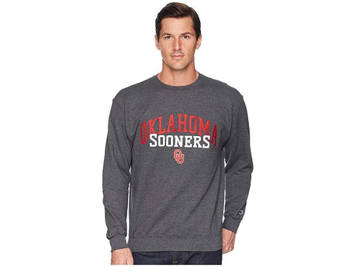 Champion College Oklahoma Sooners Eco Powerblend Crew (granite Heather) Boy's Short Sleeve Pullover