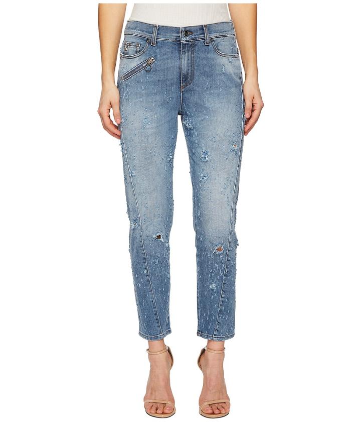 Versace Jeans Distressed Denim In Indigo (indigo) Women's Jeans