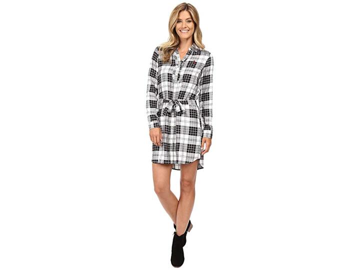 U.s. Polo Assn. Long Sleeve Plaid Dress (bright White) Women's Dress