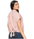 Lucky Brand Tie Back Stripe Top (red Multi) Women's Clothing