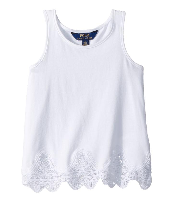 Polo Ralph Lauren Kids Lace-trim Jersey Tank Top (little Kids) (white) Girl's Sleeveless