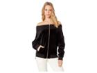 Juicy Couture Track Velour Ruched Off The Shoulder Jacket (pitch Black) Women's Clothing