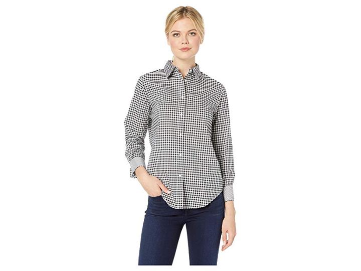 Chaps Non Iron Broadcloth Long Sleeve Shirt (polo Black/white) Women's Clothing
