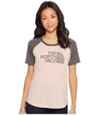 The North Face Short Sleeve 1/2 Dome Graphic Tri-blend Baseball Tee (evening Sand Pink Heather/tnf Dark Grey Heather) Women's T Shirt