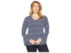Michael Michael Kors Plus Size Abstract Batik Bell Sleeve Top (true Navy/white) Women's Clothing