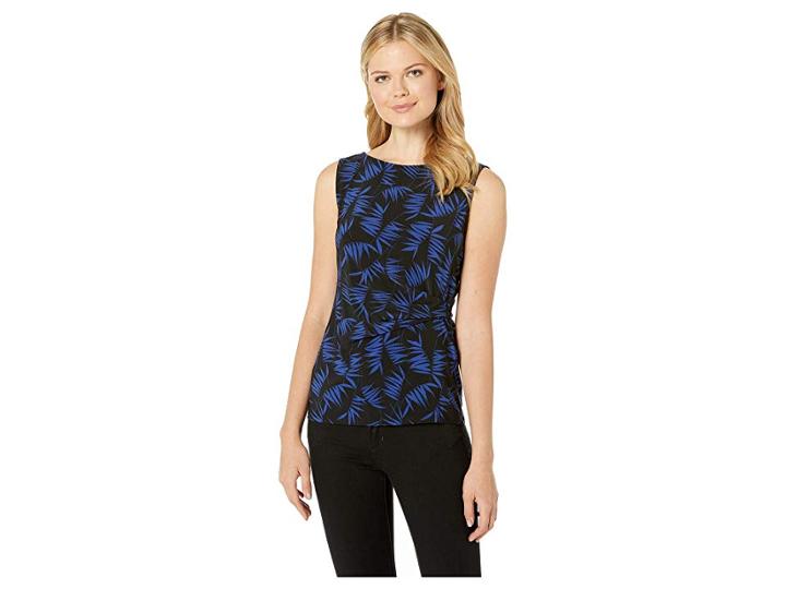 Anne Klein Delphine Print Side Pleat Scoop Neck Top (anne Black/gauguin) Women's Blouse