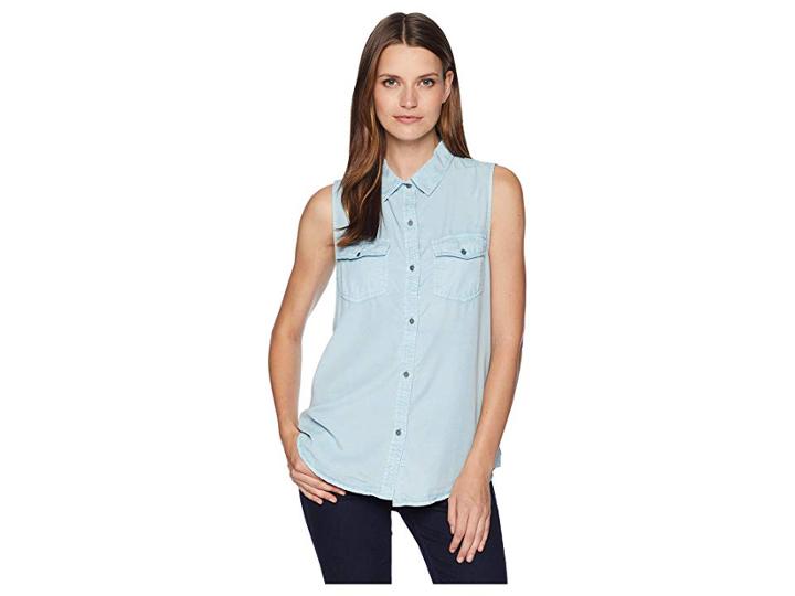 Dylan By True Grit Luxe Laundered Tencel Sleeveless Two-pocket Shirt (faded Denim) Women's Sleeveless