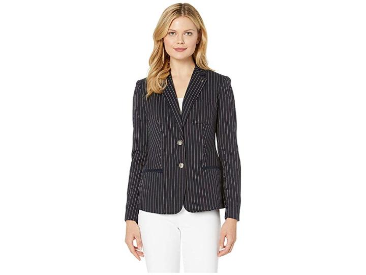 Tommy Hilfiger Stripe Two-button Sweatshirt Jacket (midnight Multi) Women's Clothing