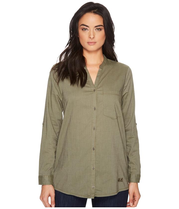 Jack Wolfskin Indian Springs Shirt (woodland Green Stripes) Women's Clothing