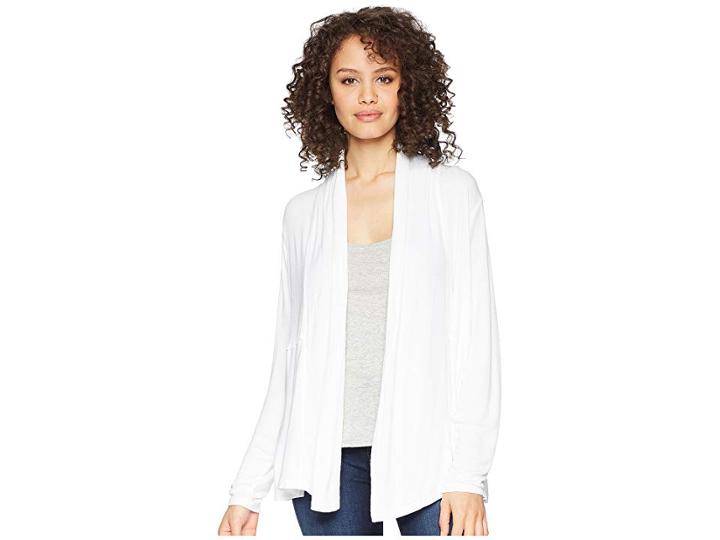 Michael Stars 2x1 Rib Long Sleeve Cardigan (white) Women's Sweater
