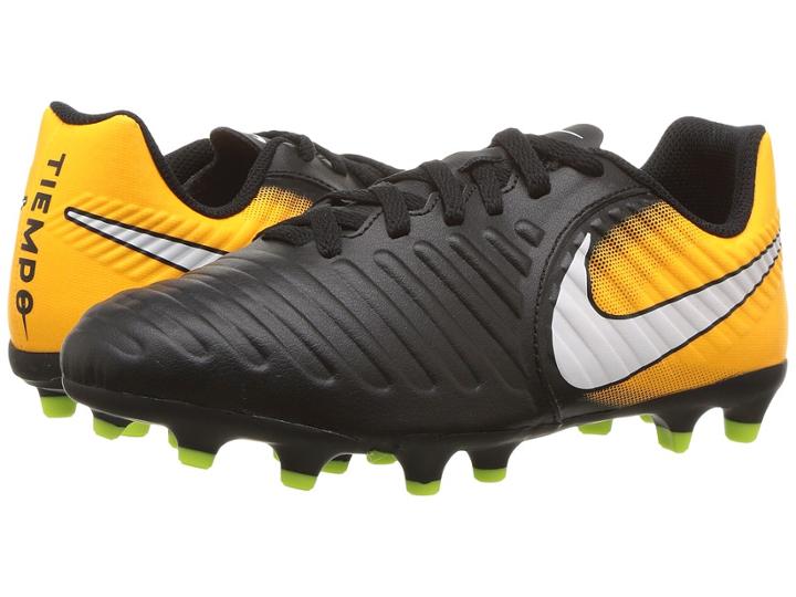 Nike Kids Tiempo Rio Iv Firm Ground Soccer Boot (toddler/little Kid/big Kid) (black/white/laser Orange/volt) Kids Shoes