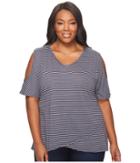 Extra Fresh By Fresh Produce Plus Size Pinstripe Crossover Escape Top (charcoal Grey) Women's Blouse