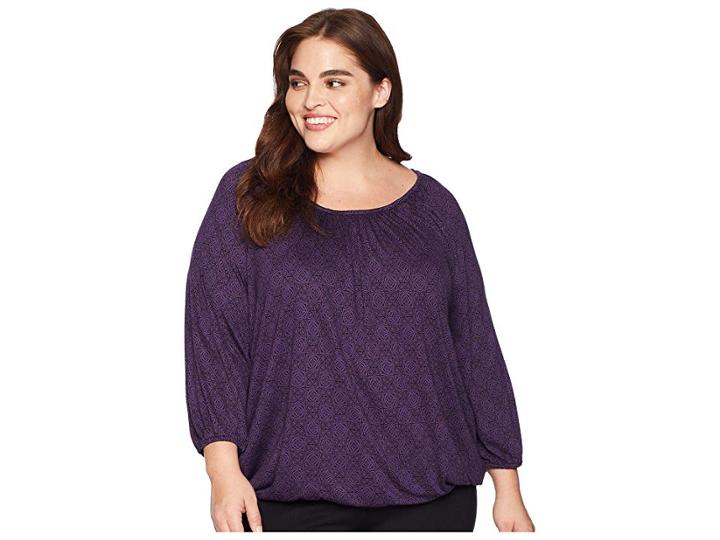 Michael Michael Kors Plus Size Deco Medallion Peasant Top (dark Orchid) Women's Clothing